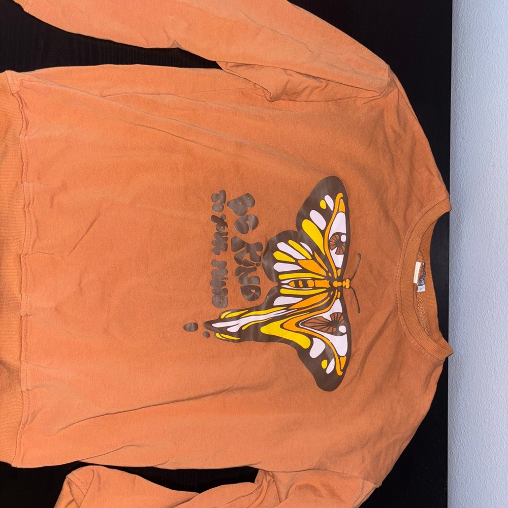EARTHBOUND Orange and Yellow Long Sleeve Tee with Butterfly Design